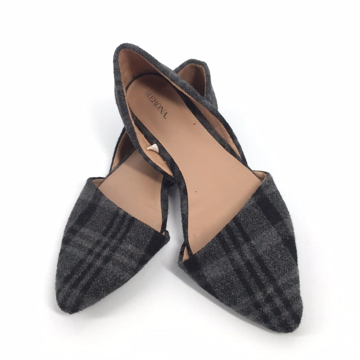 Merona Grey & Black Women Ballet Flannel Quilted Plaid Flats size 8.5