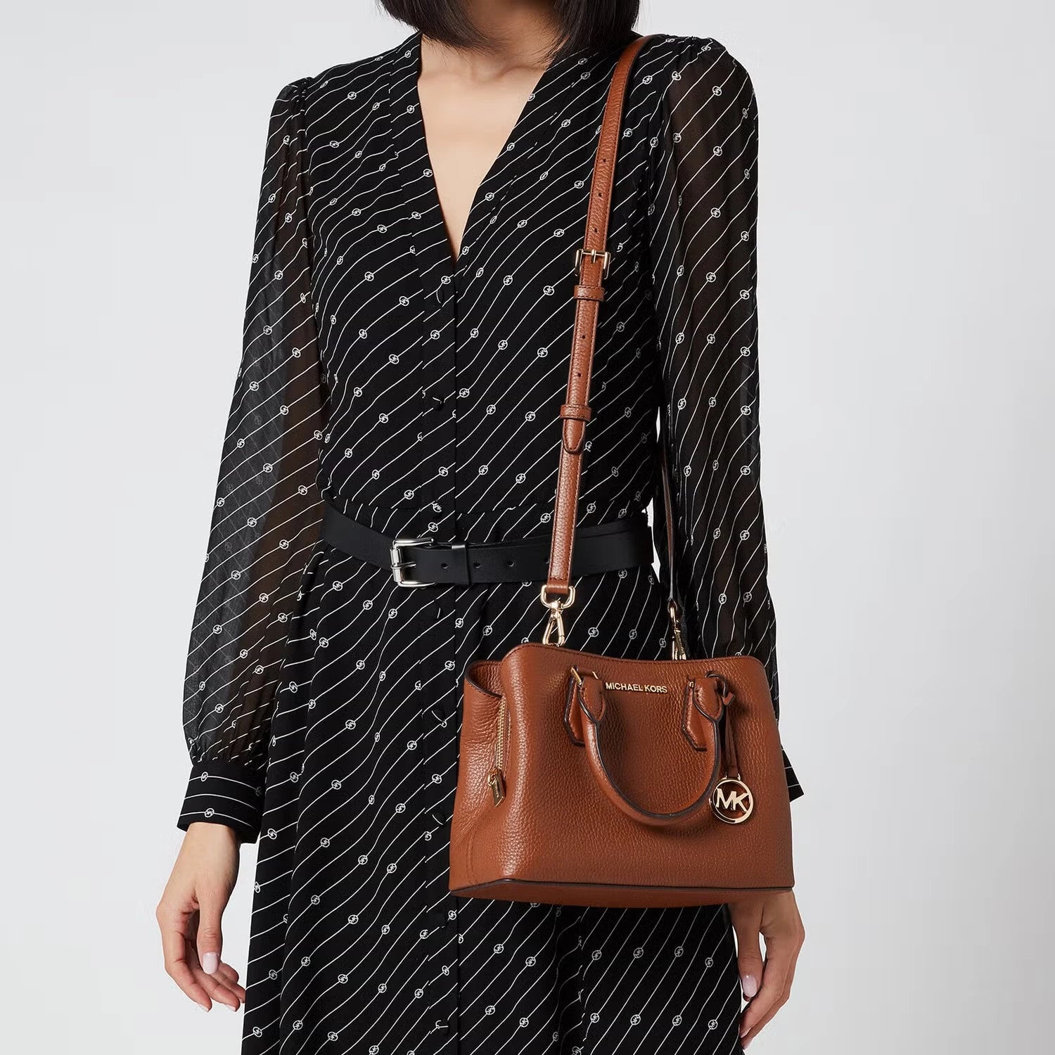 Michael Kors Camille Small Leather Satchel in Caramel