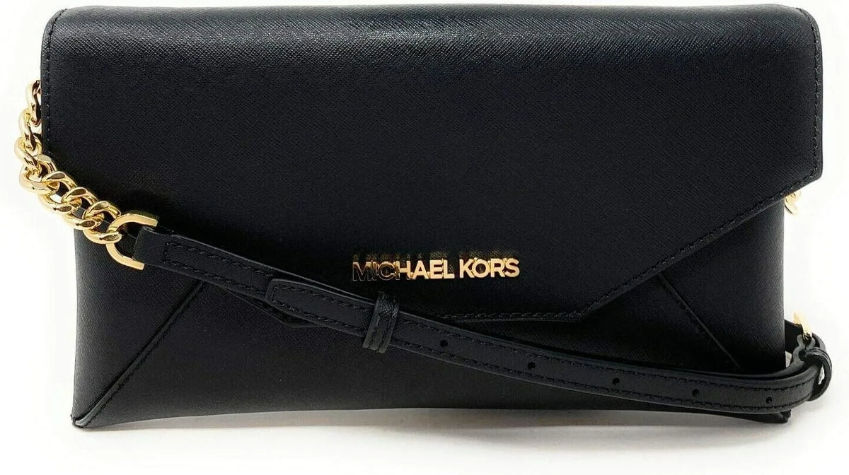 Michael Kors Saffiano Leather Envelope Clutch in Black