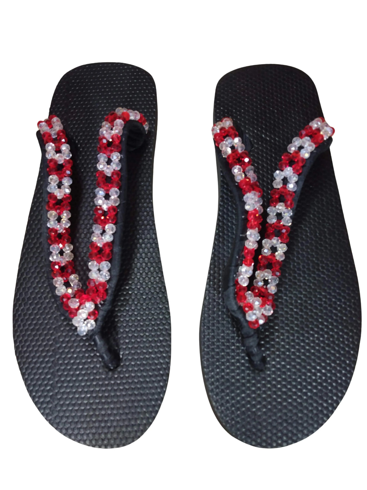 Beaded Unisex Flip Flop Red Clear Size 11 (measure 10.5")