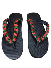Beaded Unisex Flip Flop Green Orange Clear Size 10 (measure 9.5")