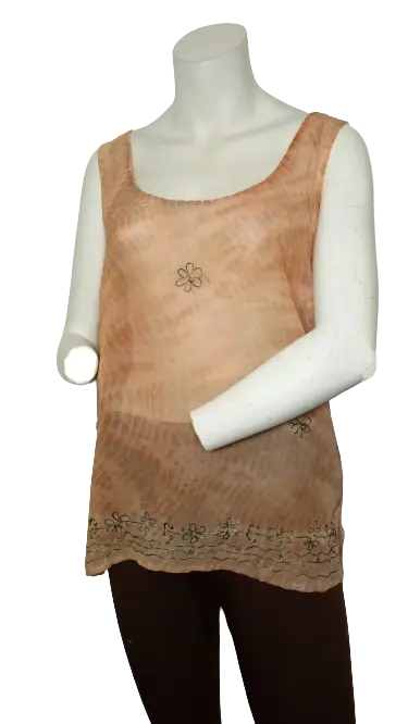 Kaaku Clothing Women’s Brown Mesh Top with Embroidery, OS