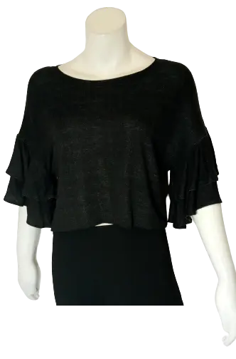 Ces Femme Women’s Black Shirt with Ruffles, Size Medium