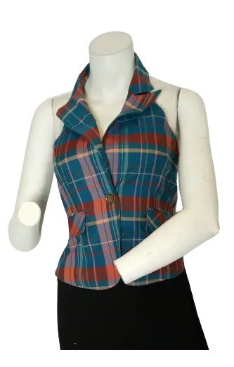 Runway Paris Women’s Blue Plaid Halter Top, Size Large