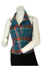 Runway Paris Women’s Blue Plaid Halter Top, Size Large
