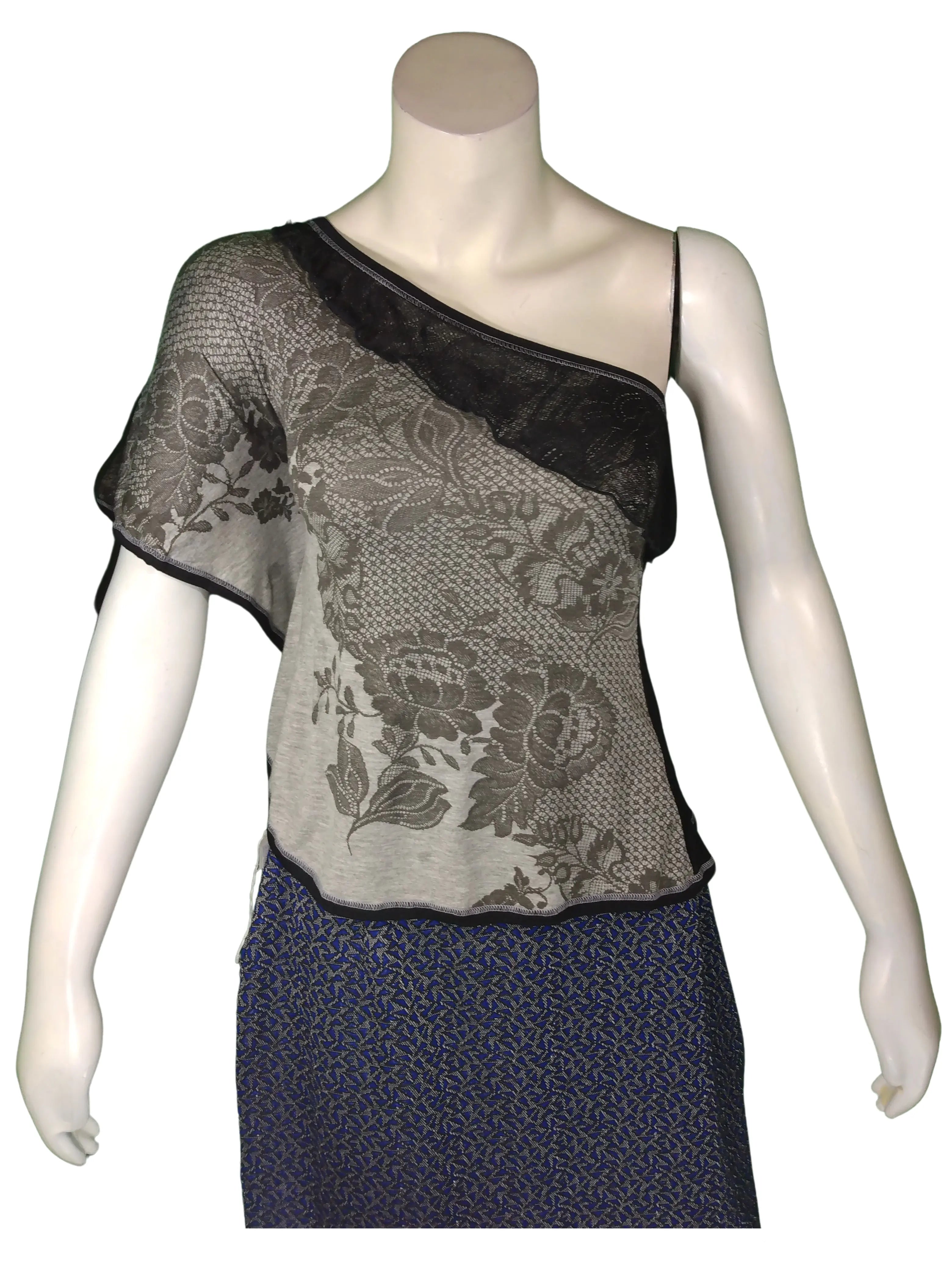 Libertalia Women’s Black/Grey One Shoulder Top, Size Small (7/8)