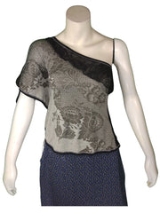 Libertalia Women’s Black/Grey One Shoulder Top, Size Small (7/8)