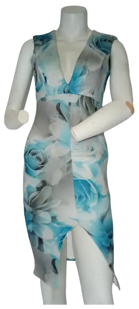 Diva General Collection Women’s Blue/Grey Dress with Flowers, Size Small