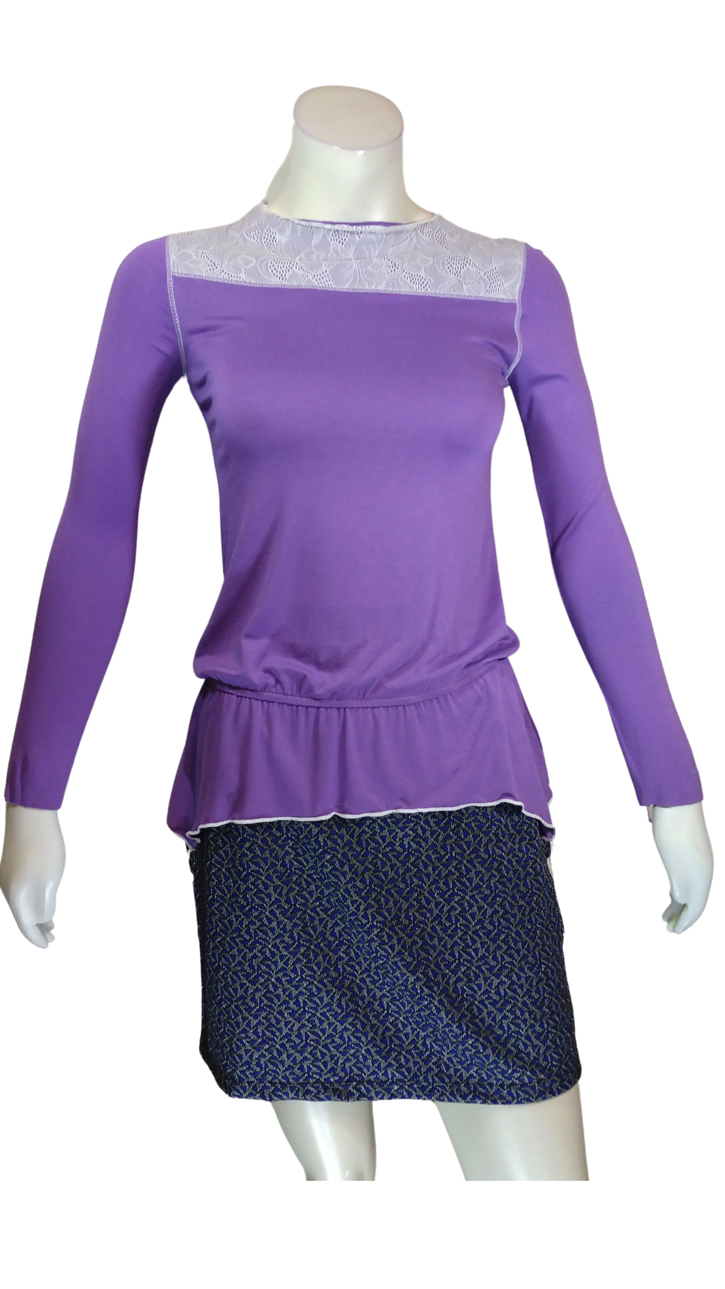 Diva General Collection Women’s Purple/Cream Long Sleeve Unfinished Top, Size Small