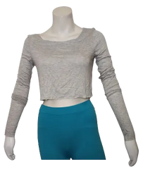 Love In Girls’ Grey Long Sleeve Crop Top, Size Large