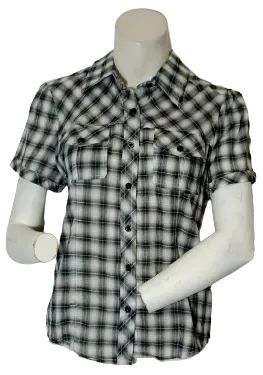 Runway Paris Girls’ Gray/White Plaid Short Sleeve Shirt, Size Large