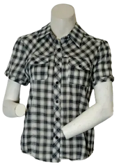 Runway Paris Girls’ Gray/White Plaid Short Sleeve Shirt, Size Large