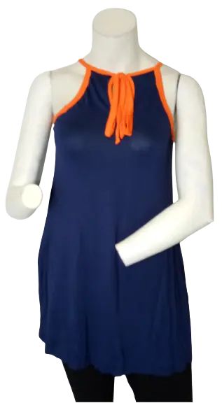 Ces Femme Women’s Navy/Orange Top with Tie, Size Small