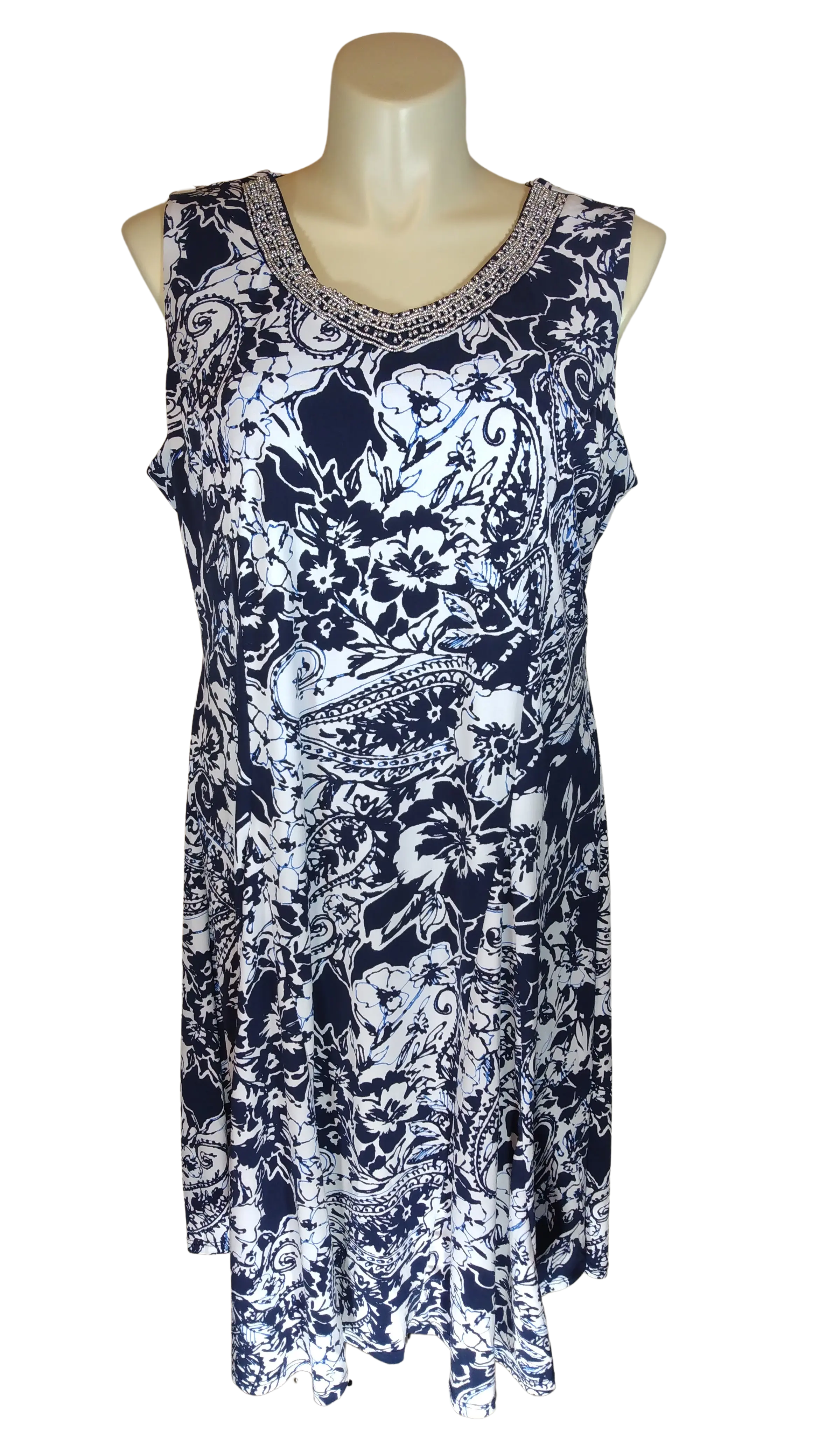 JM Collection Women’s Black/White/Navy Beaded Dress, Size 2X