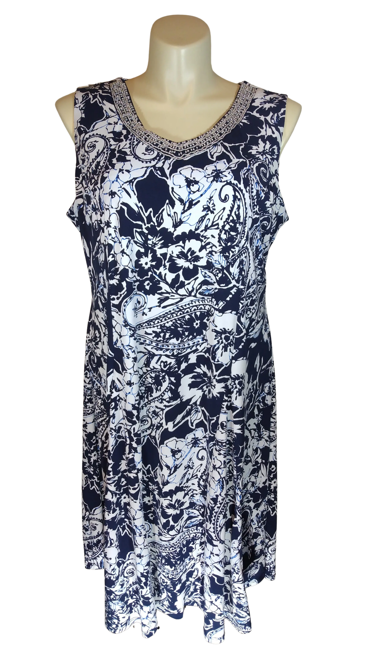 JM Collection Women’s Black/White/Navy Beaded Dress, Size 2X