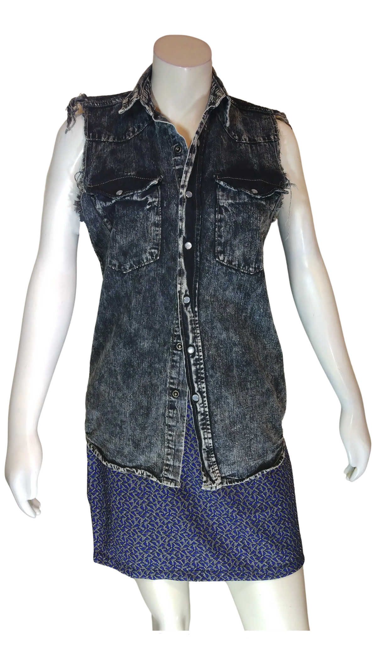 Carmar Women’s Black Distressed Denim Sleeveless Vest, Size Large