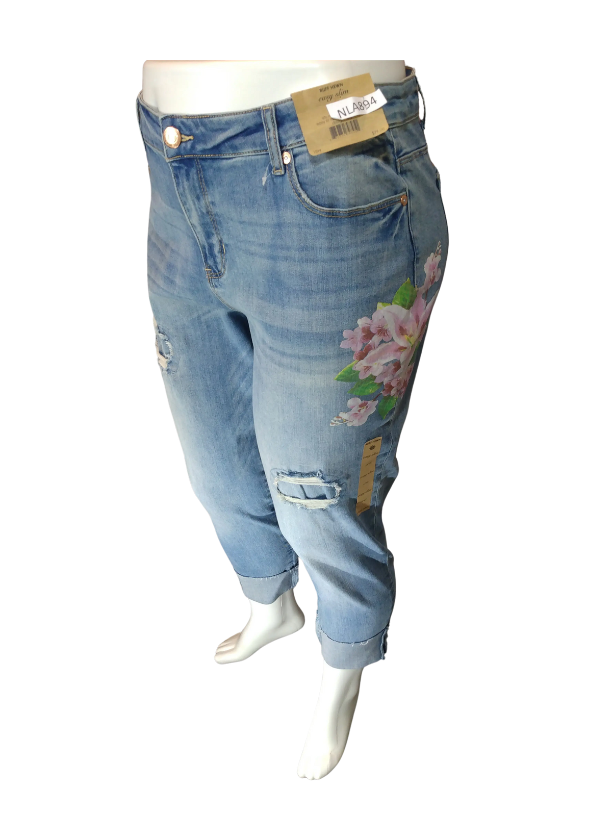 Ruff Hewn Women’s Blue Easy Slim Pant with Flowers, Size 18W