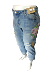 Ruff Hewn Women’s Blue Easy Slim Pant with Flowers, Size 18W