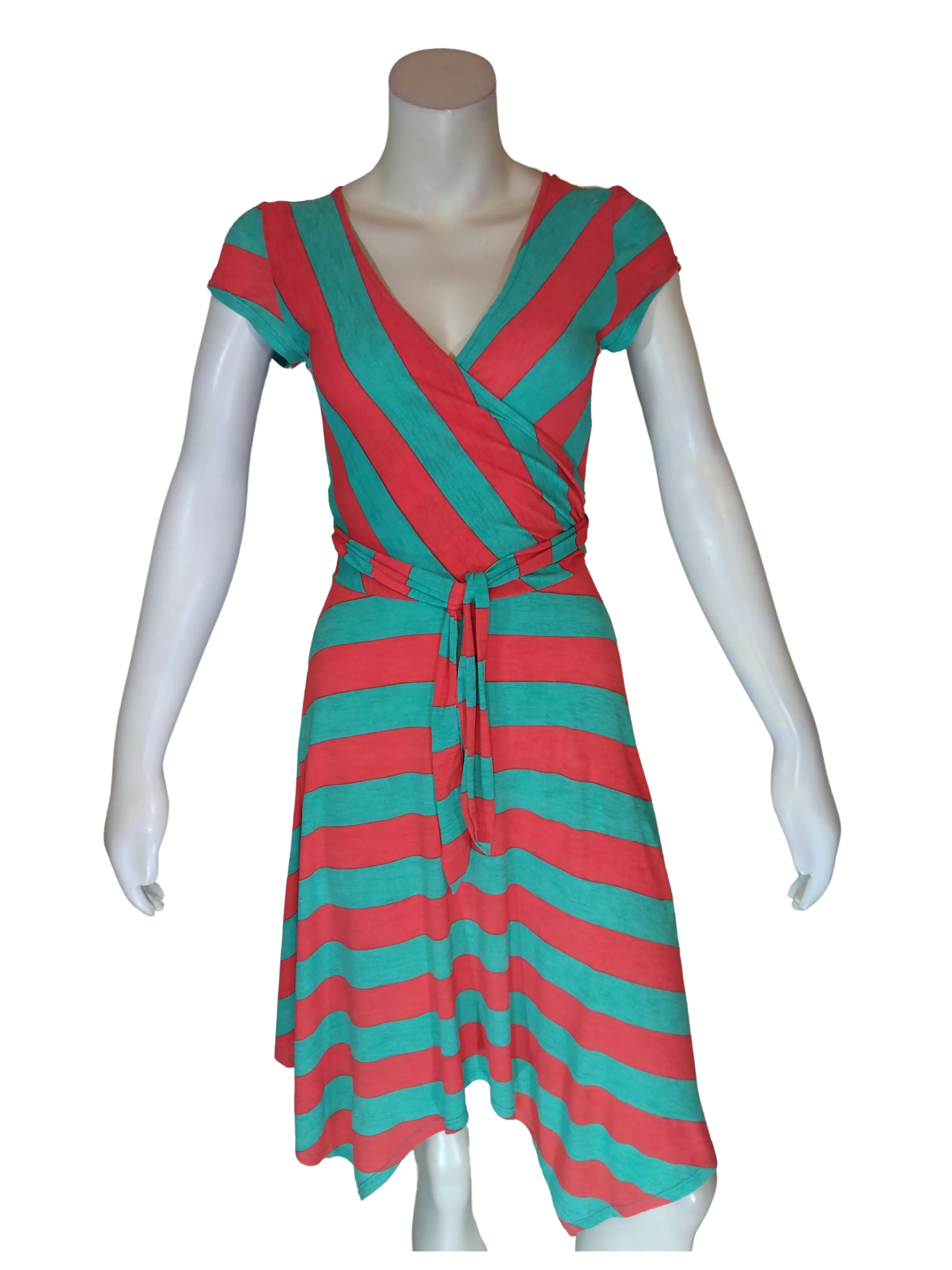 Purple Rain Women’s Orange/Green Wrap Dress with Waist Tie, OSFA