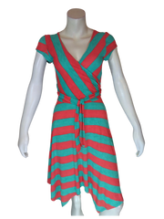 Purple Rain Women’s Orange/Green Wrap Dress with Waist Tie, OSFA