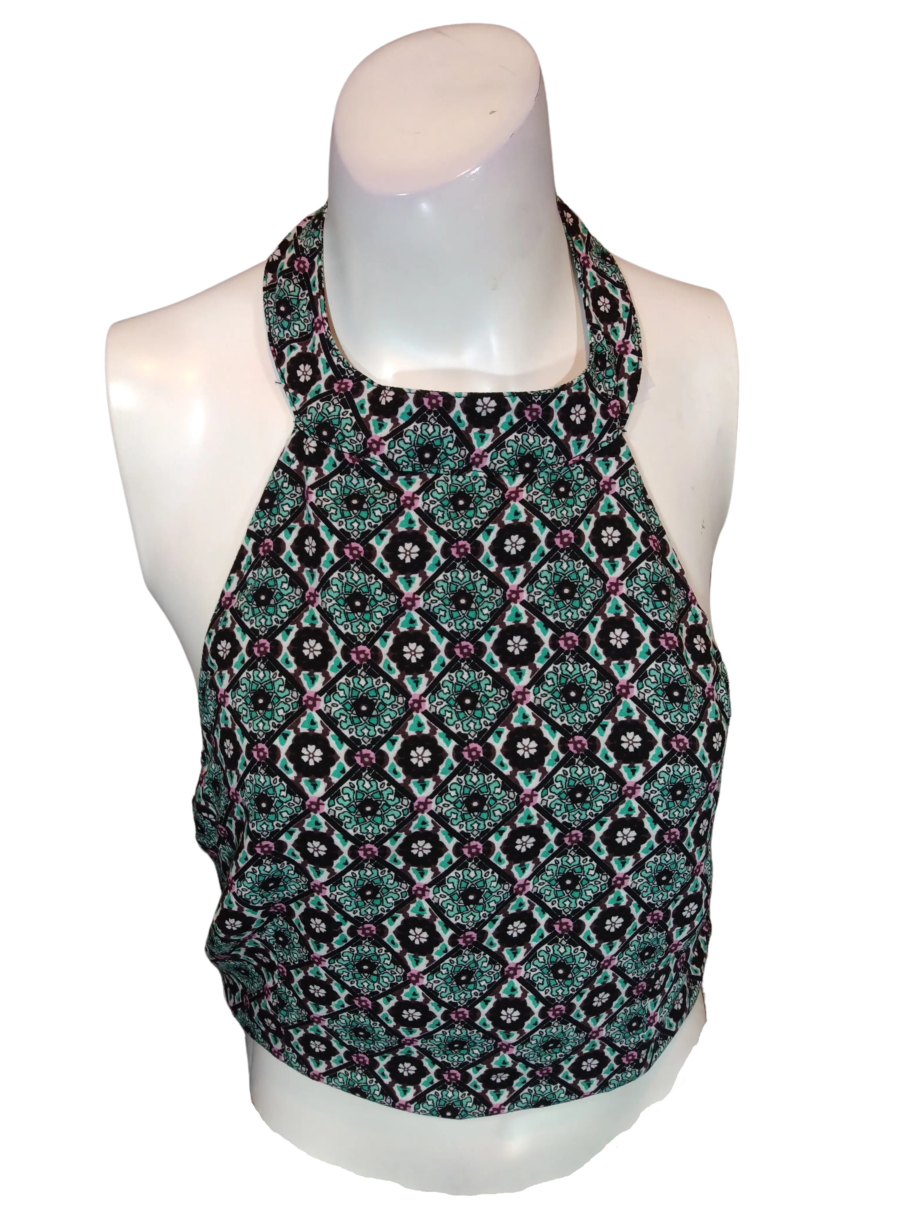 Millau Girls’ Black/Turquoise Halter Top, Size XS