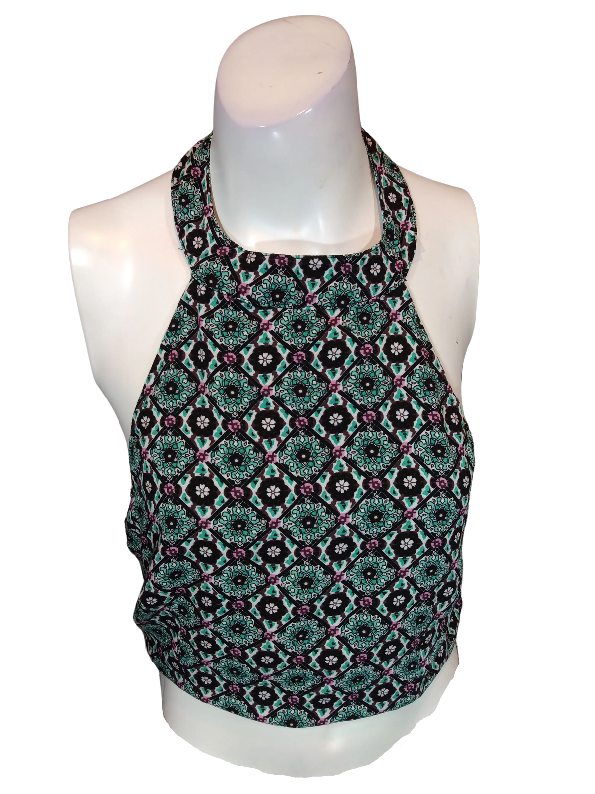 Millau Girls’ Black/Turquoise Halter Top, Size XS