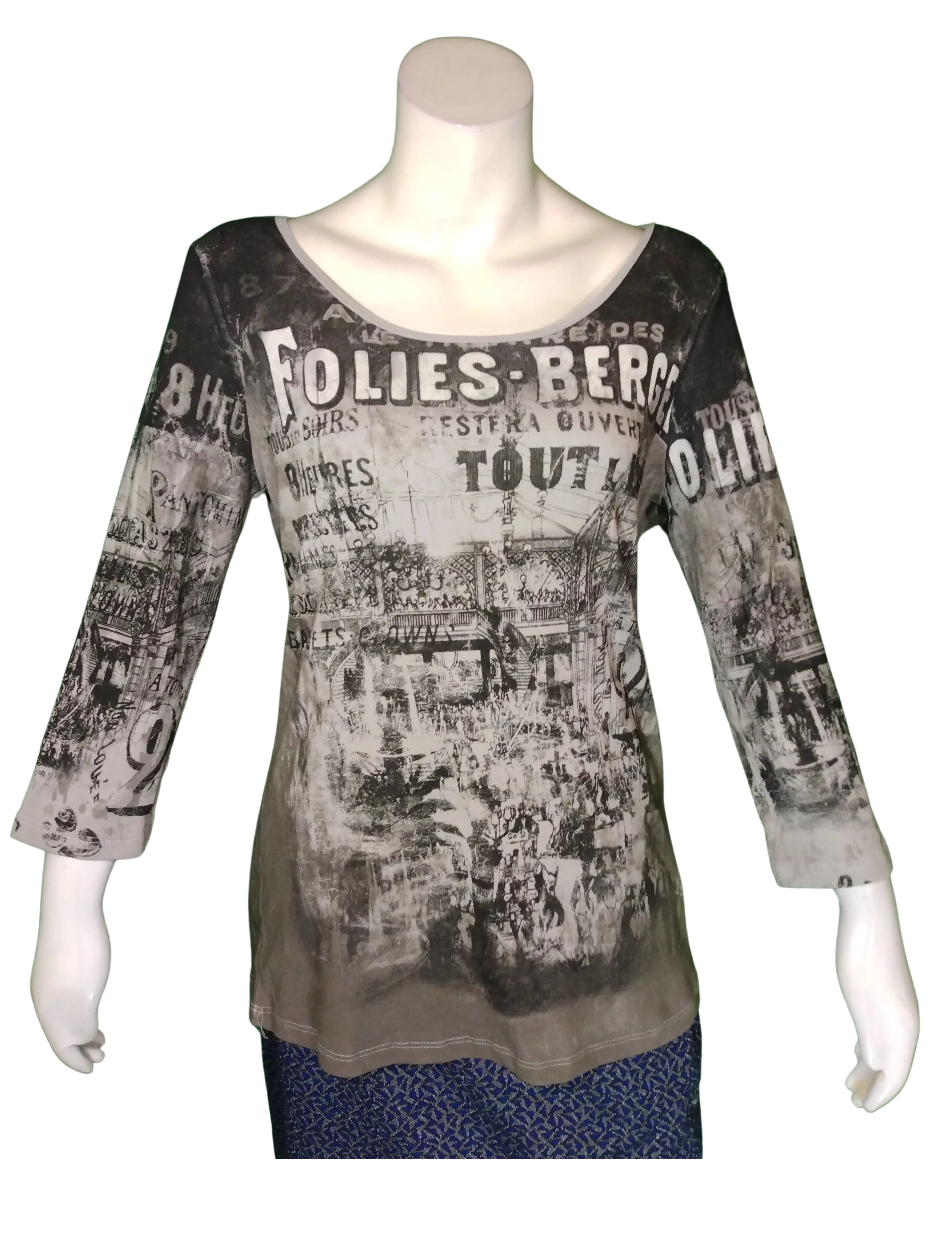 Diva General Collection Women’s Grey Folies Bergere Long Sleeve Shirt, Size XL