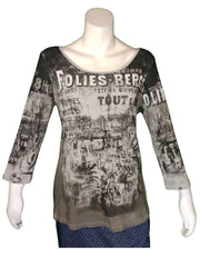 Diva General Collection Women’s Grey Folies Bergere Long Sleeve Shirt, Size XL