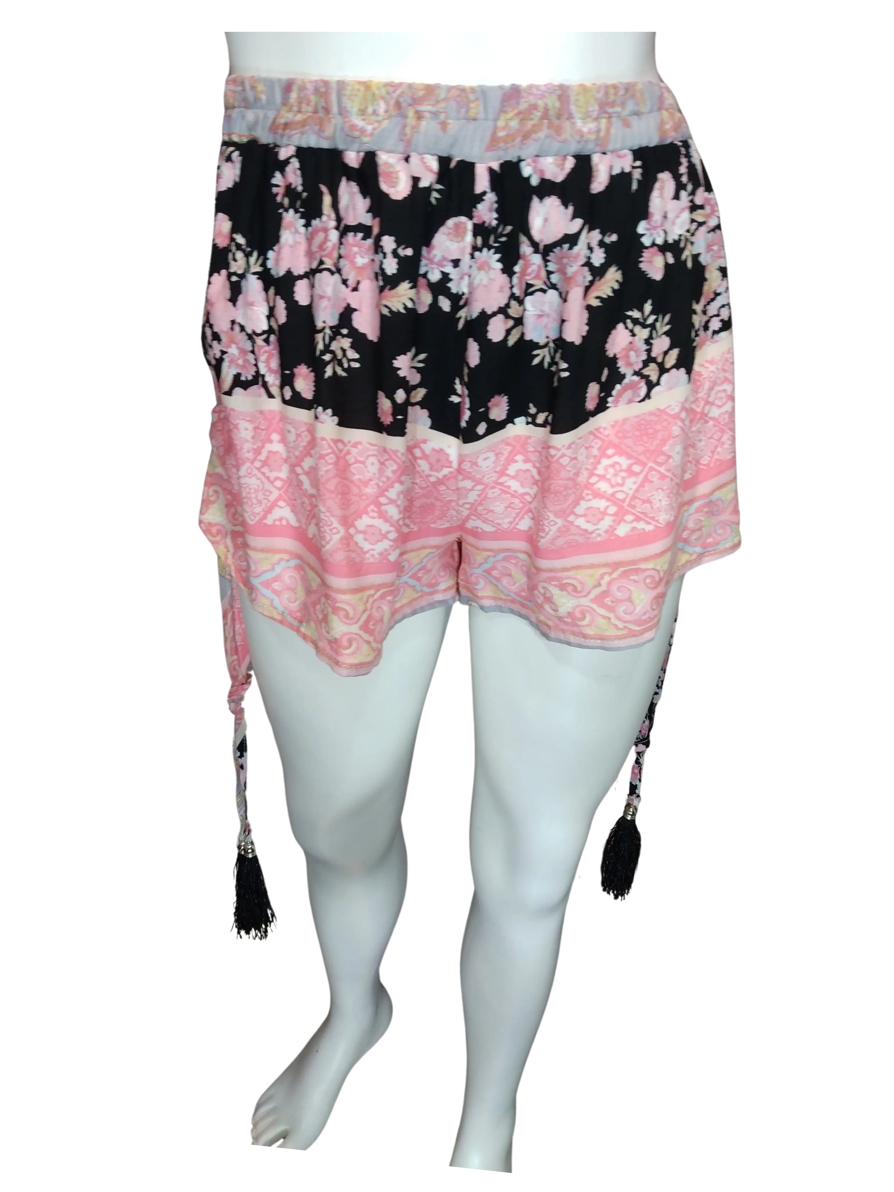 Jaase Girls’ Pink/Black Flowered Shorts, Size Medium