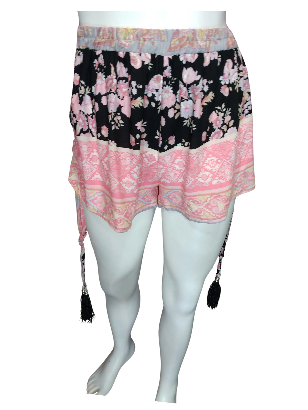 Jaase Girls’ Pink/Black Flowered Shorts, Size Medium