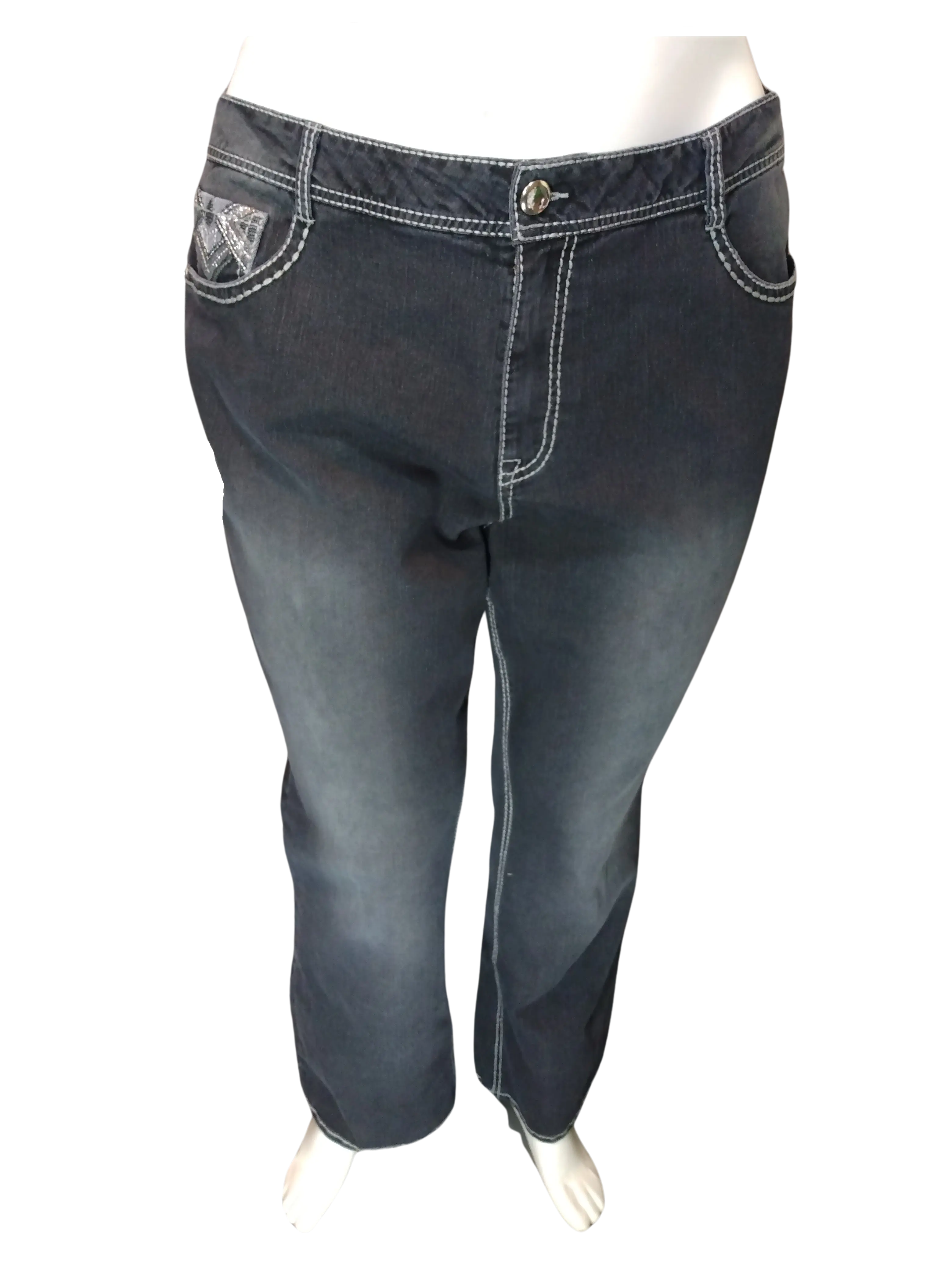 Faded Glory Women’s Black Jeans with Ribbon Trim, Size 22W