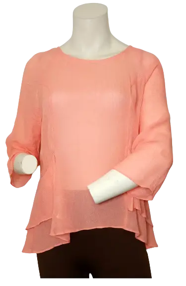 Honey Belle Women’s Flamingo Sheer Long Sleeve Shirt with Ruffles, Size Small