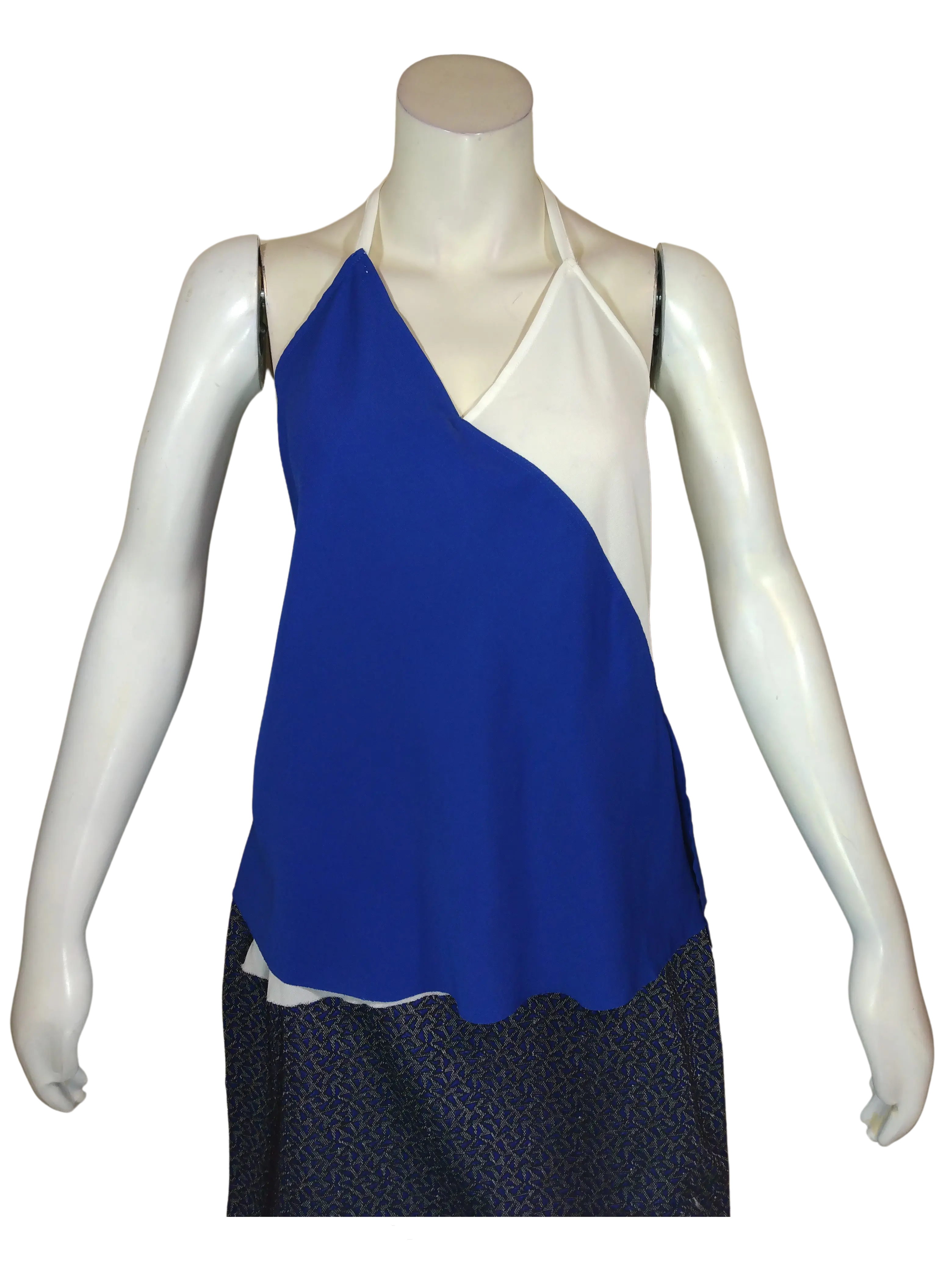 Lovposh Women’s Blue/White Halter Top, Size Large