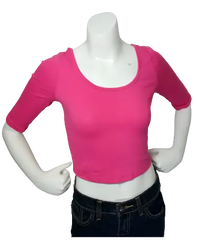 Love In Girls’ Pink 3/4 Sleeve Crop Top, Youth Small