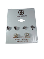 Silver Tone Faux Pearl & CZ Earring Set – 3 Pairs by Giani Bernini – Fashion Jewelry for Women