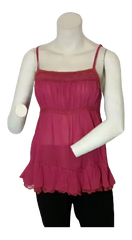 Runway Paris Women’s Maroon Sheer Tank Top with Ruffles, Size Small