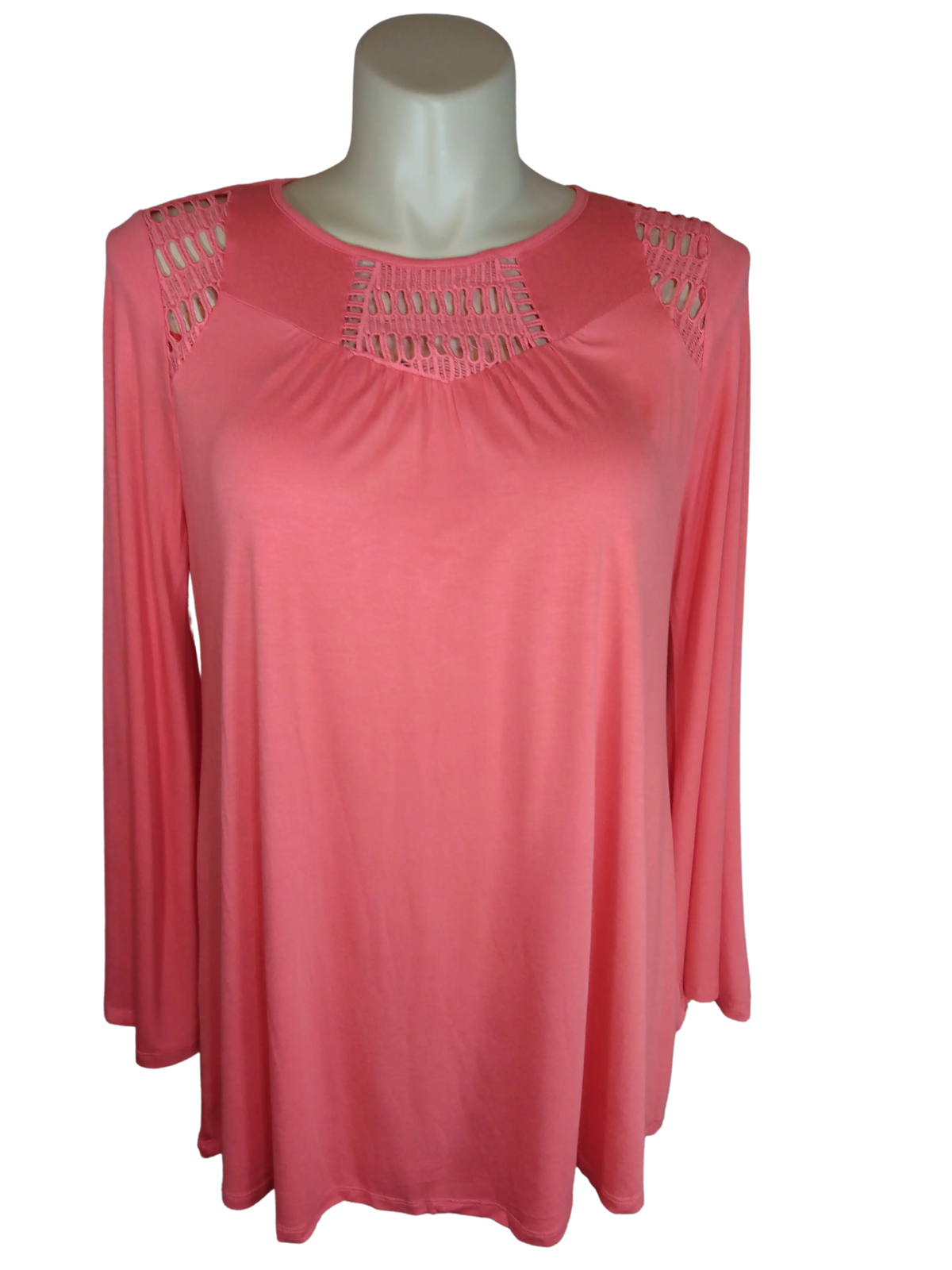 Cyrus Women’s Salmon Blouse with Bell Sleeves, Size 1X