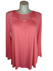 Cyrus Women’s Salmon Blouse with Bell Sleeves, Size 1X
