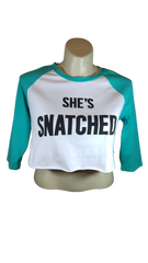 Cleo Apparel Girls’ Green/White “She’s Snatched” Crop Top, Size 1X