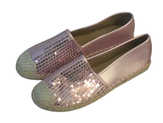 Pretty Light Pink Sequined Braided Hemp Edge Loafers