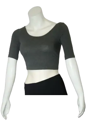 Love In Girls’ Grey 3/4 Sleeve Crop Top, Size Large