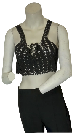 Millau Black Knitted Tank Top with Drawstrings – Small Size Women’s 100% Cotton Sleeveless Top