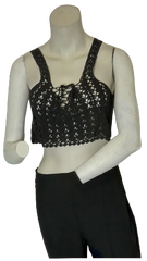Millau Black Knitted Tank Top with Drawstrings – Small Size Women’s 100% Cotton Sleeveless Top