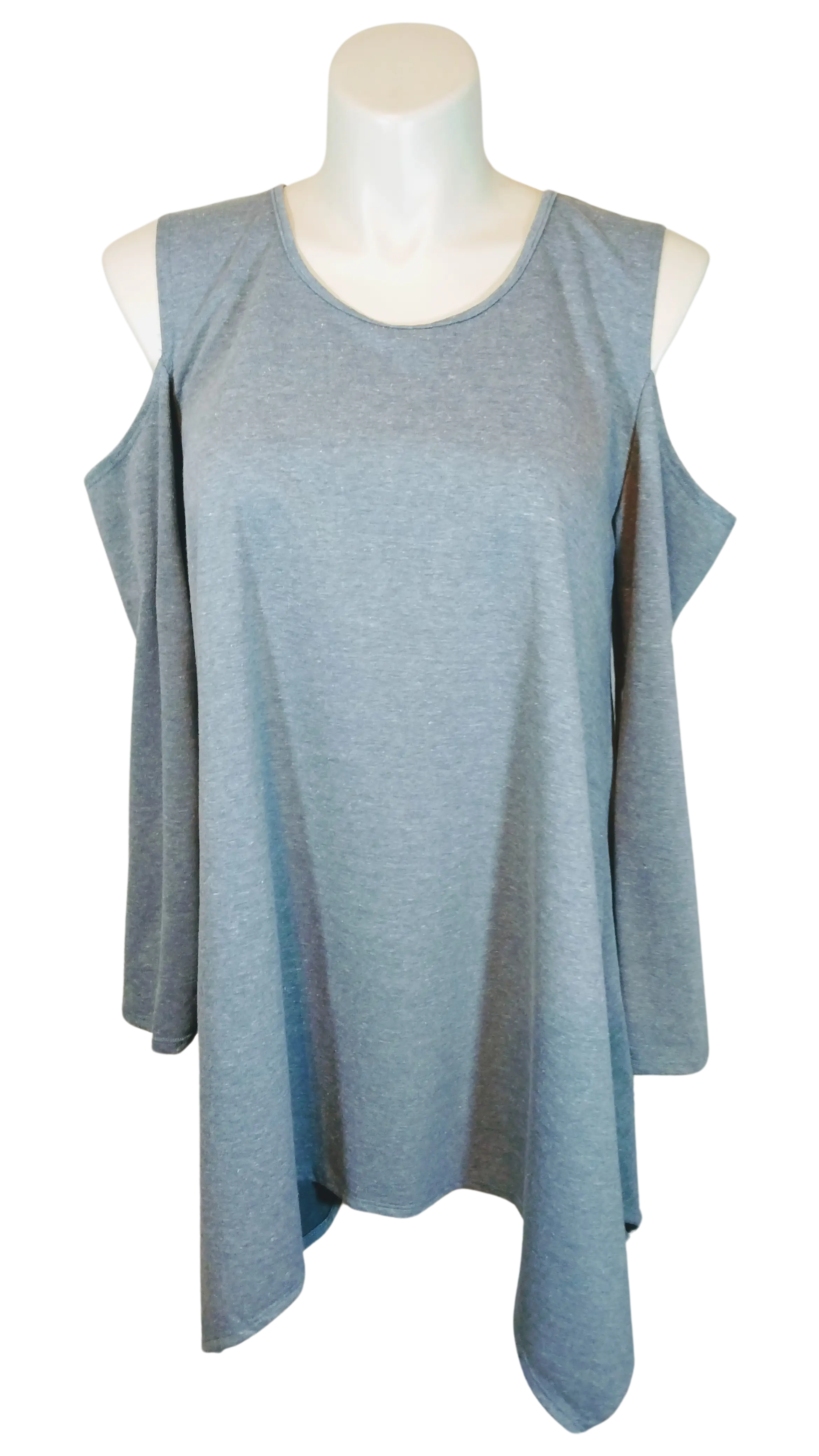 Hot Ginger Women’s Greenish Cut Out Shoulder Asymmetrical Top, Size 4X