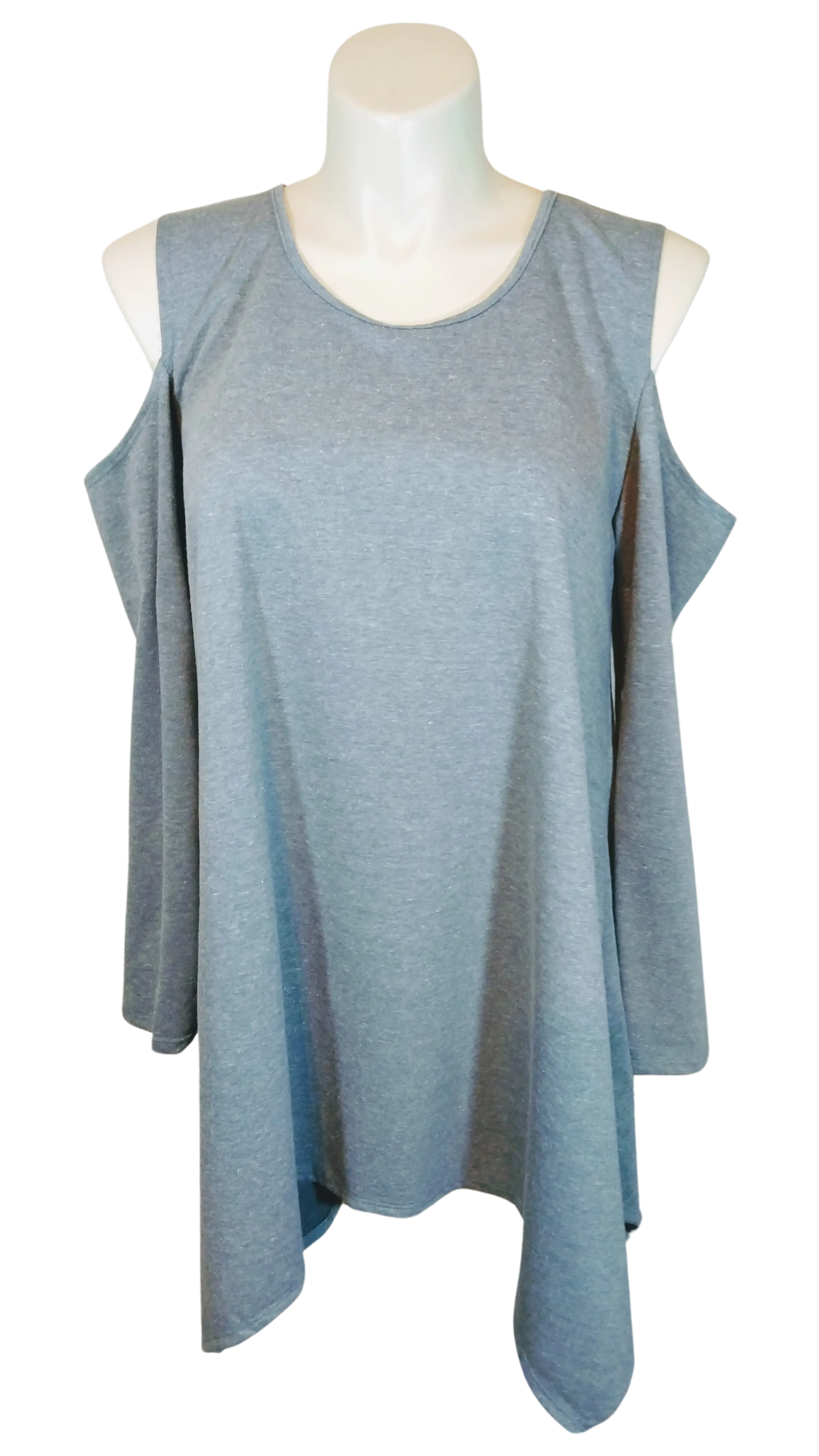 Hot Ginger Women’s Greenish Cut Out Shoulder Asymmetrical Top, Size 4X