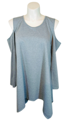 Hot Ginger Women’s Greenish Cut Out Shoulder Asymmetrical Top, Size 4X