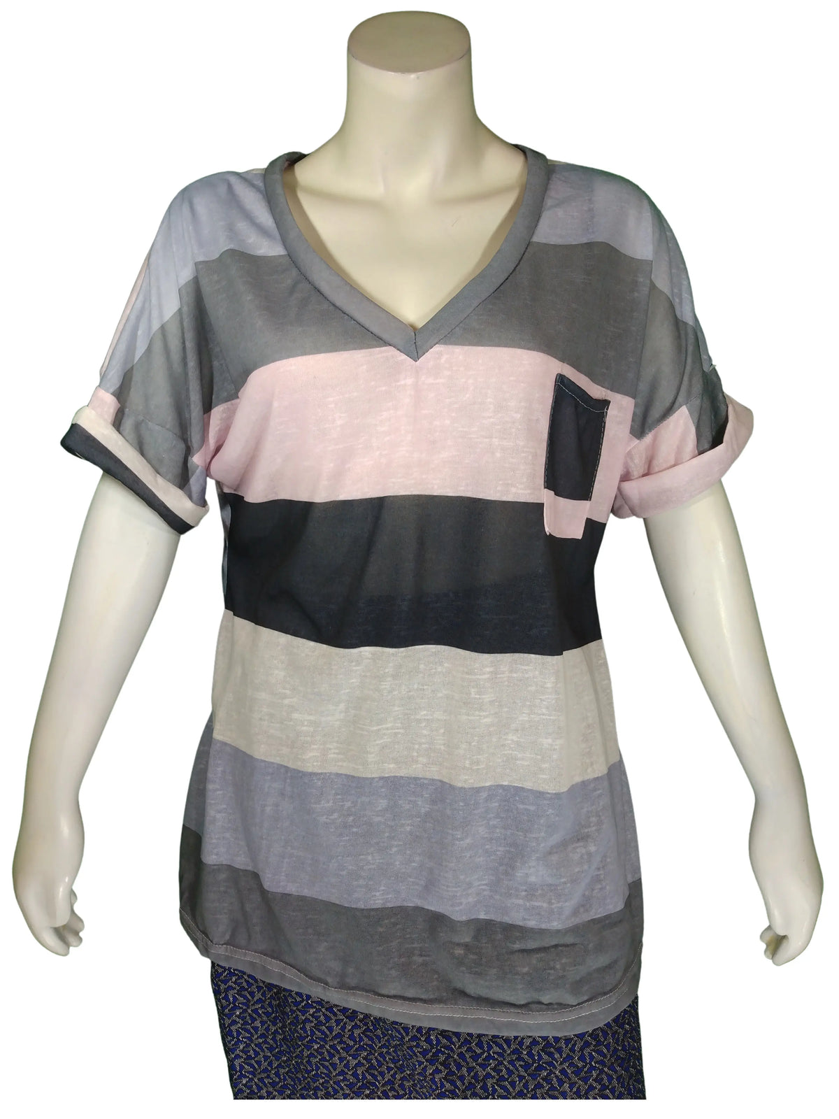 Diva General Collection Women’s Multicolor Banded Tee with Pocket, Size 2X