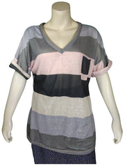 Diva General Collection Women’s Multicolor Banded Tee with Pocket, Size 2X