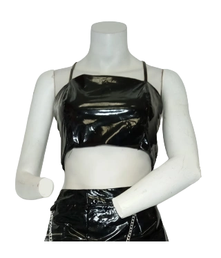 Fashion Nova Black Pleather Bra – Small Size Women’s Faux Leather Bralette, Stretch Fit