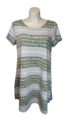 Hot Ginger Women’s Green/Grey/Tan Stripe Short Sleeve Dress with Pockets, Size 2X